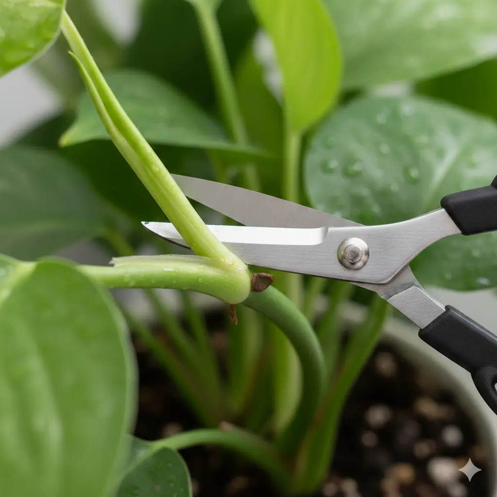 Detailed view of a plant node for propagation.